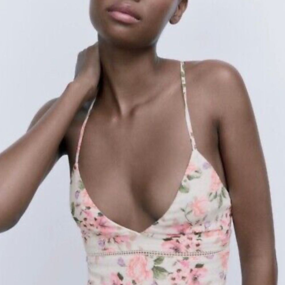 Zara Floral Pink Strappy Crop Top